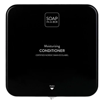 Soap-In-A-Box fényes fekete hajkondicionáló adagoló, előlap