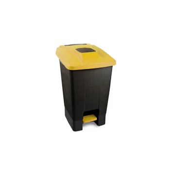 Szelektív hulladékgyűjtő konténer, műanyag, pedálos,  fekete/sárga, 100L