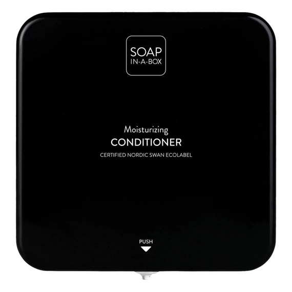 Soap-In-A-Box fényes fekete hajkondicionáló adagoló, előlap